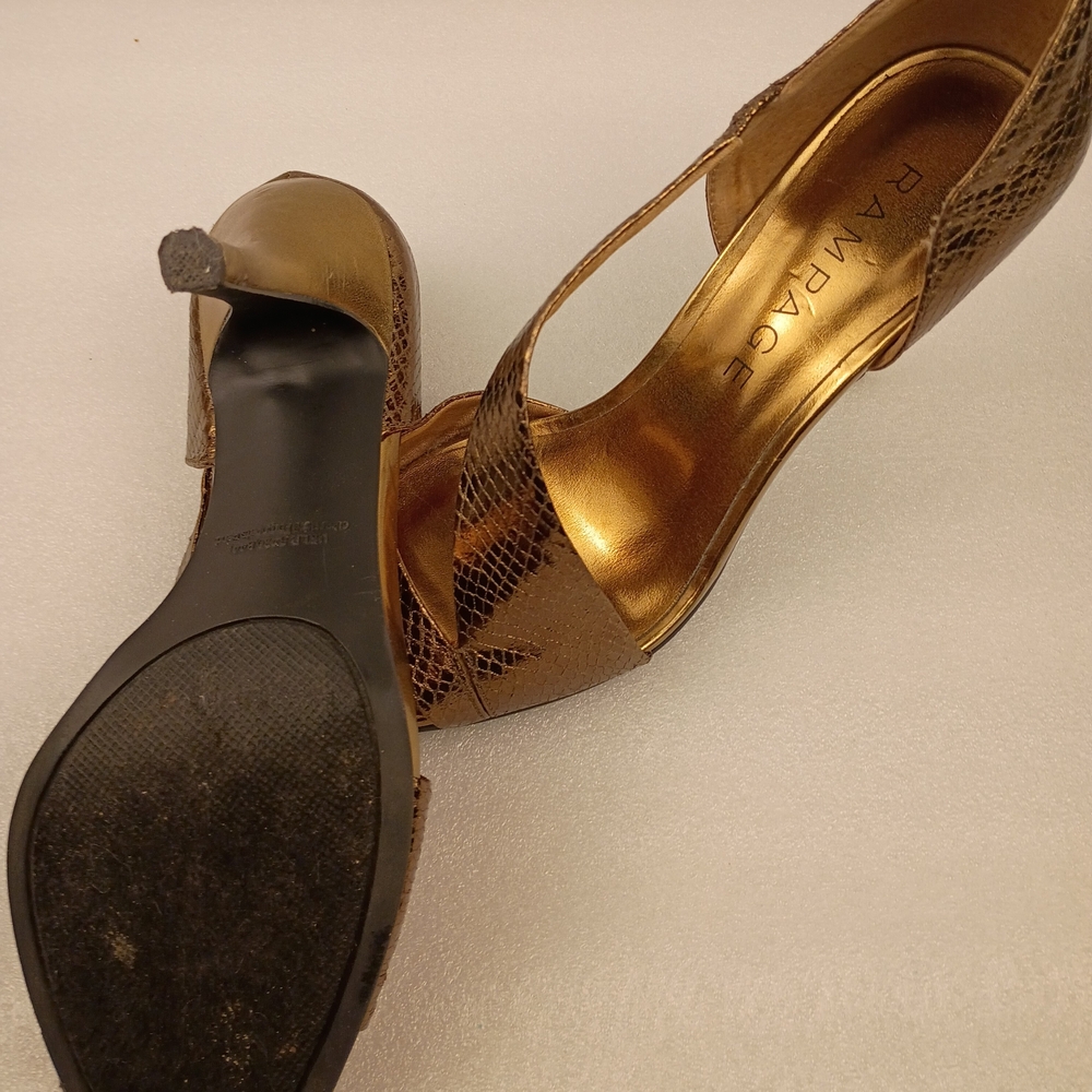 Rampage Gold Snake Embossed Open Toe Heels Size 7.5 M Women’s - Picture 8 of 8